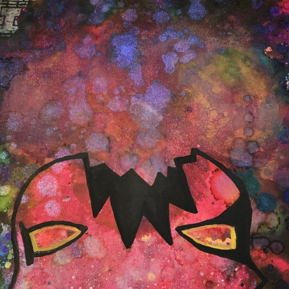 HANDCRAFTED Abstract Alien Painting HANDMADE & HANDPAINTED Wall Art Decor 15x30 - Picture 12 of 17